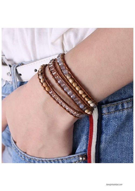 KELITCH Womens Crystal Agate Mixed 3 Wrap Bracelet Handmade Adjustable Friendship Bracelets Bangles New