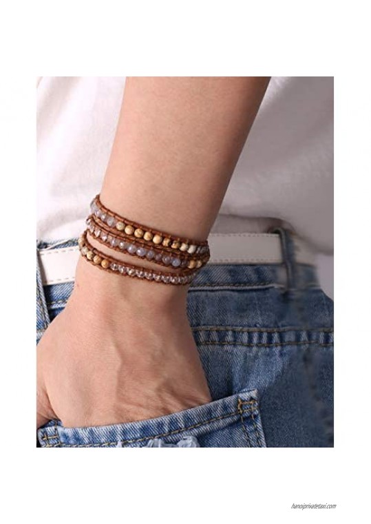 KELITCH Womens Crystal Agate Mixed 3 Wrap Bracelet Handmade Adjustable Friendship Bracelets Bangles New