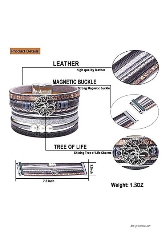 Leather Wrap Bracelet Multi Rope Handmade Alloy Bangle Magnetic wrap Clasp Bracelet Pearls for Women Gifts Unisex