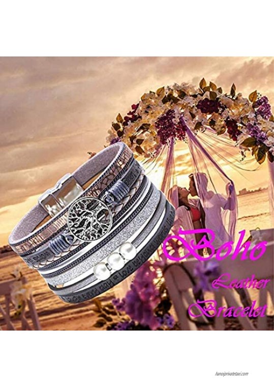 Leather Wrap Bracelet Multi Rope Handmade Alloy Bangle Magnetic wrap Clasp Bracelet Pearls for Women Gifts Unisex