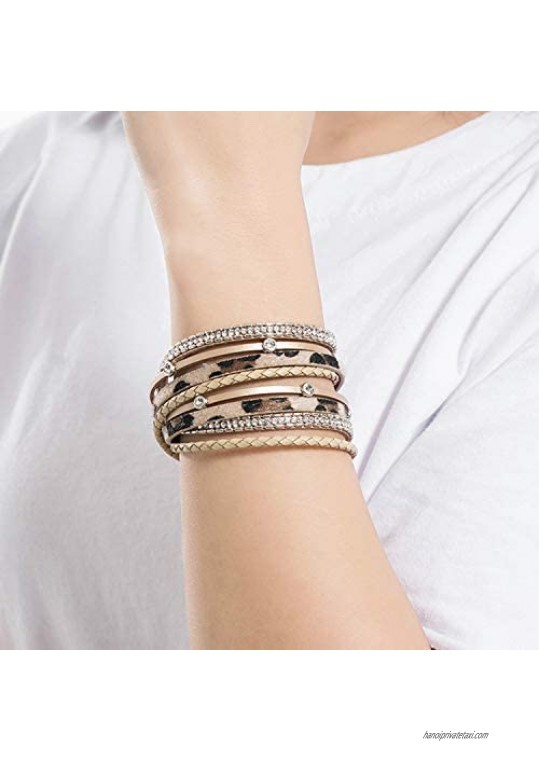 Lingdong Leopard Leather Bracelets for Fashion Women Leather Bracelet & Bangles Elegant Multilayer Wrap Wide Bracelet Jewelry …