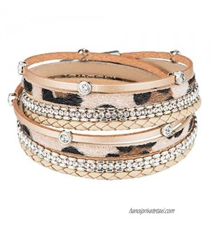 Lingdong Leopard Leather Bracelets for Fashion Women Leather Bracelet & Bangles Elegant Multilayer Wrap Wide Bracelet Jewelry …