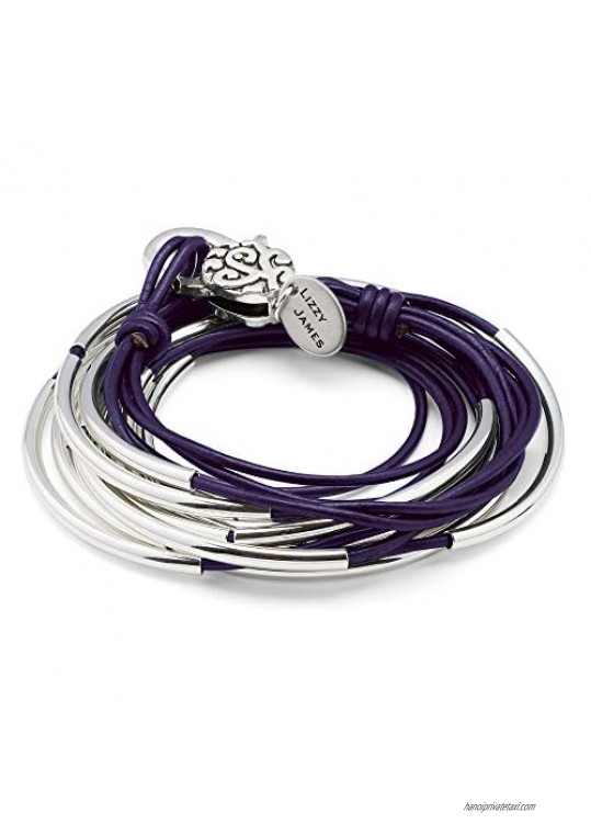 Lizzy Classic Gloss Purple Leather and Silver Wrap Bracelet Necklace