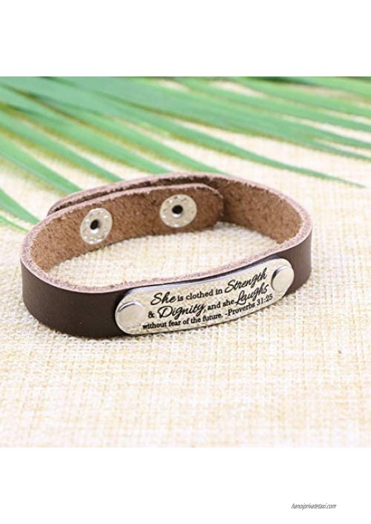 MEMGIFT Inspirational Christian Bible Verse Scripture Leather Bracelets Birthday Gifts for Women