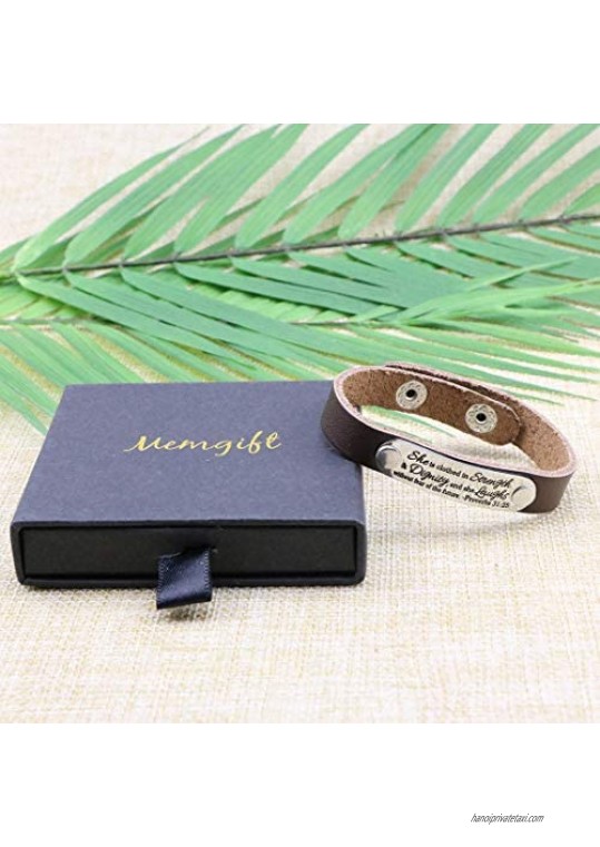 MEMGIFT Inspirational Christian Bible Verse Scripture Leather Bracelets Birthday Gifts for Women