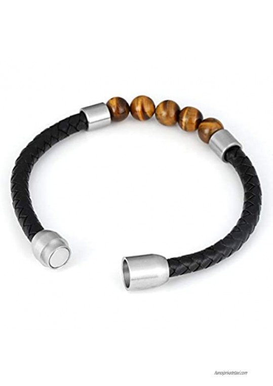 Memolome Chakra Bracelet for Women Genuine Leather Lava Rock Wristband Aromatherapy Essential Oil Diffuser Crystal Natural Stone Bead Yoga Wrap Braided Bangle with Magnetic Clasp