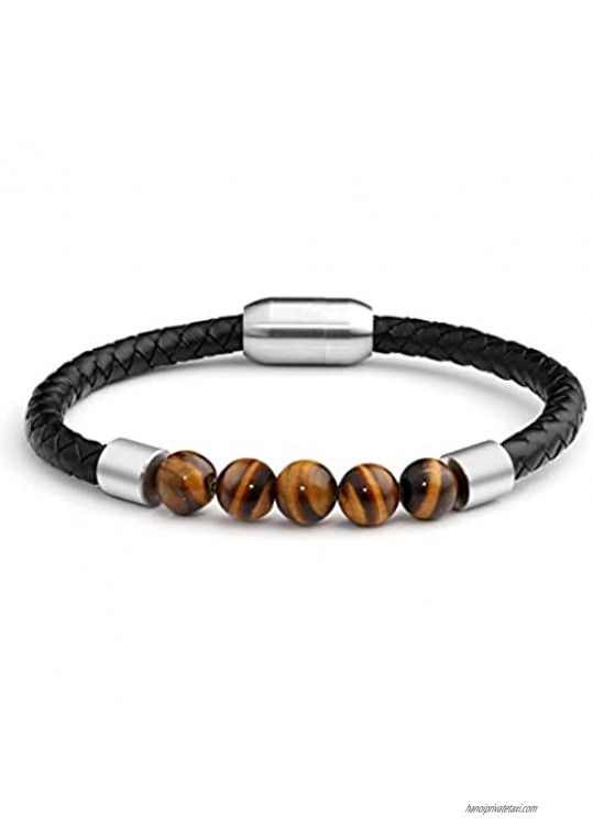 Memolome Chakra Bracelet for Women Genuine Leather Lava Rock Wristband Aromatherapy Essential Oil Diffuser Crystal Natural Stone Bead Yoga Wrap Braided Bangle with Magnetic Clasp