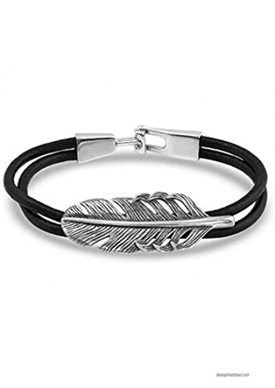 Montana Silversmiths Antiqued Feather Leather Bracelet
