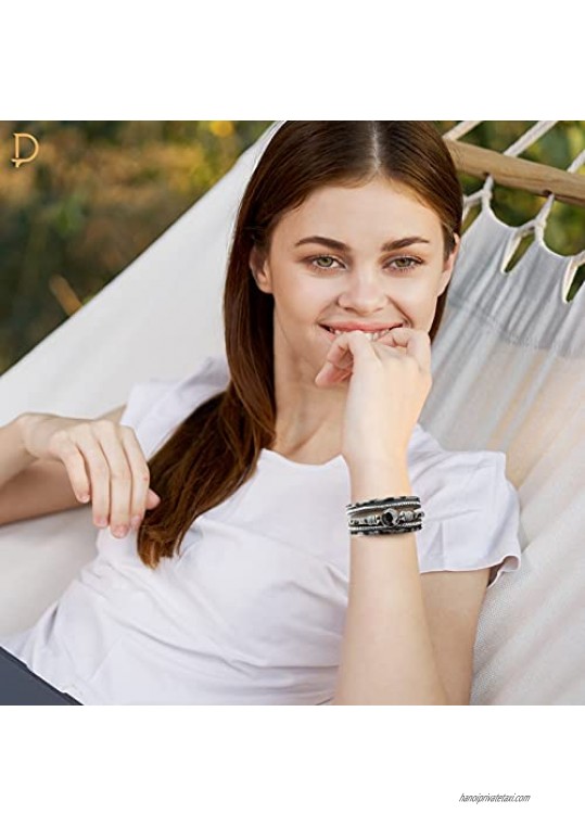 PLTGOOD Leather Wrap Bracelet for Women Boho Cuff Bracelet Handmade Leopard Bracelet Wristband with Magnetic Clasp