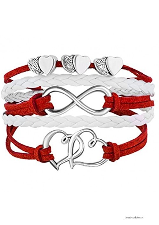 Q&Locket Infinity Double Heart Rope Wrap Wristband Leather Bracelet Handmade
