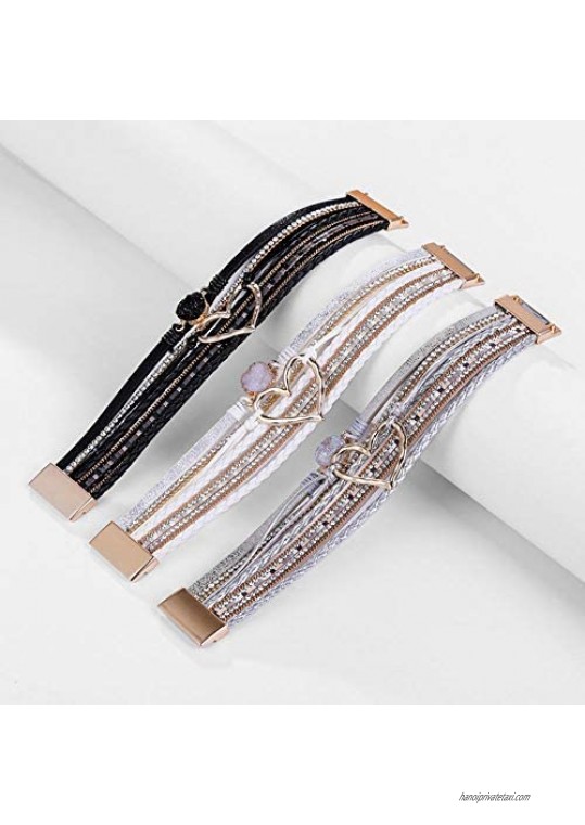 RENYILIN Women Wrap Bracelet Boho Multilayer Leather Bangle Wristband Heart Cuff Magnetic Clasp Jewelry Gift