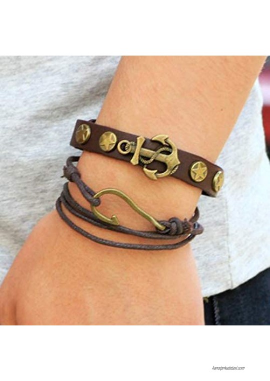 SBI Jewelry Brown Anchor Bracelet Leather Wrap Bracelets Birthday Gift for Men Women