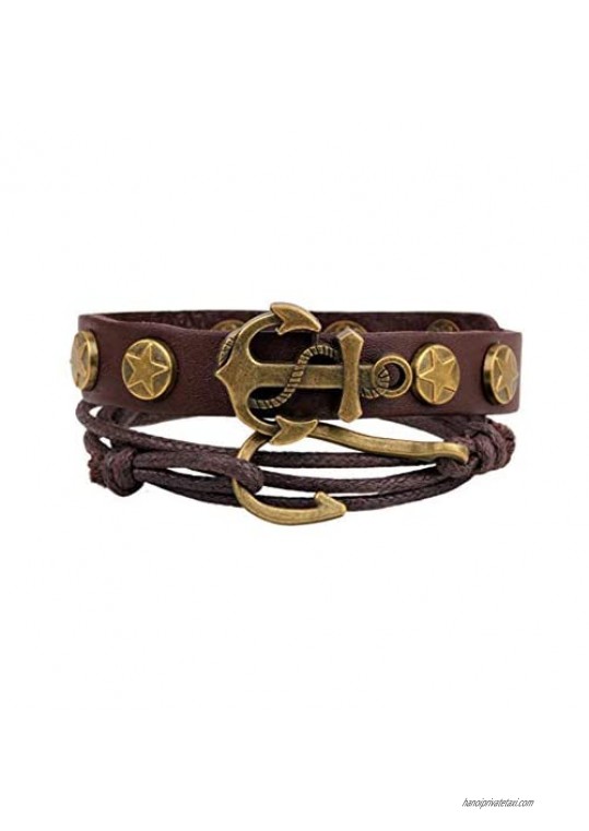 SBI Jewelry Brown Anchor Bracelet Leather Wrap Bracelets Birthday Gift for Men Women