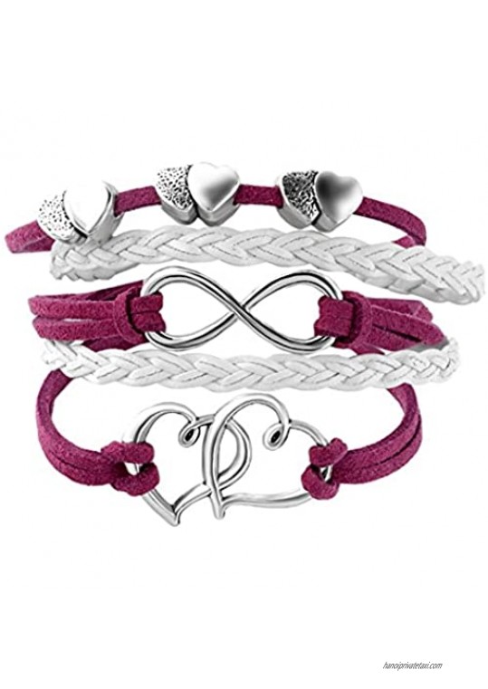 ShinyJewelry Infinity Double Heart Love Wrap Leather Bracelets