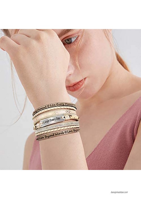 Suyi Encouragement Gifts for Women Leather Wrap Bracelet for Best Friend Daughter Birthday