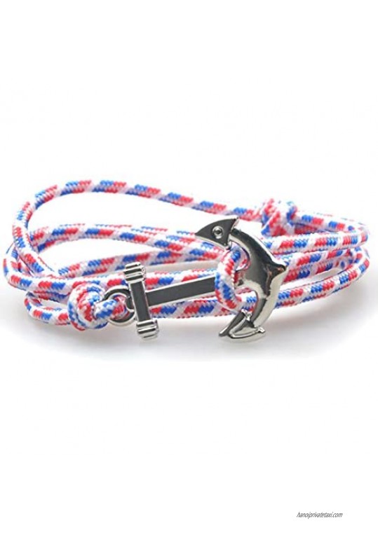 SW8 Silver Nautical Charm Anchor Bracelet for Men Women Multi-Wrap Paracord Rope Bracelets Adjustable Size 6-10