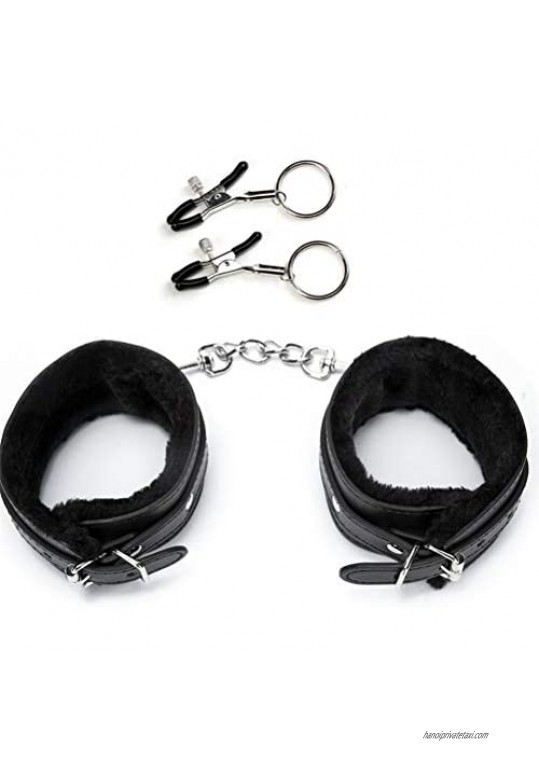 sywtck Leather Wrap Bracelets and Nipple Cover Set for WoMen Leather Wooden Cuff Bracelet Adjustable Punk black  fit all