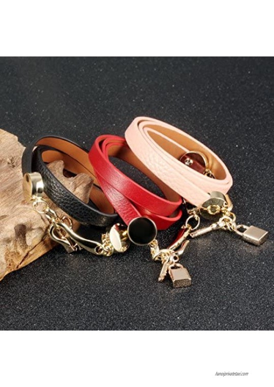 Tidoo Jewelry Women's Golden Mental Key&Lock Tassel Leather Wrap Bracelets (Black/Red/Pink) (Black)