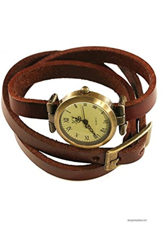 Tinks Jewelry Light Brown Fashion Leather Watch Leather Wrap Around Bracelet Watch Boho Style