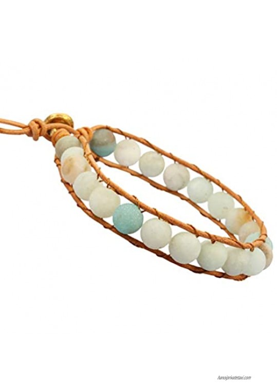 TUMBEELLUWA Stone Beads Bracelet Woven with Leather Cord Bohemian Style Healing Crystal Handmade Jewelry for Women Men