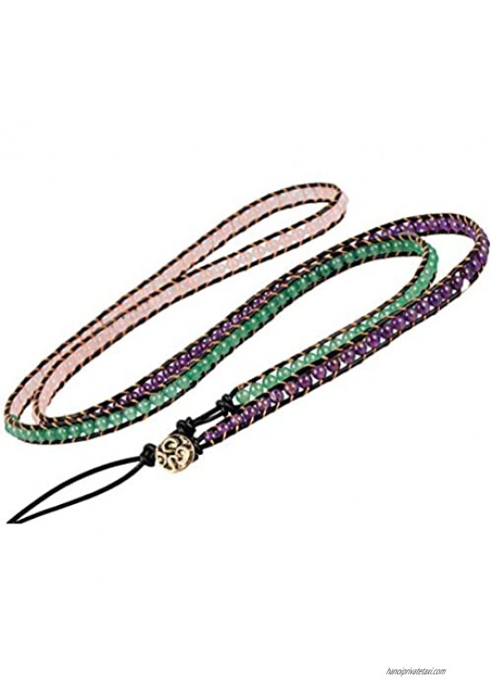 TUMBEELLUWA Wrap Bracelets Beads Bohemian Woven Leather Friendship Bracelet Healing Crystal Stone Jewelry