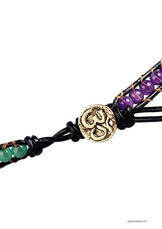 TUMBEELLUWA Wrap Bracelets Beads Bohemian Woven Leather Friendship Bracelet Healing Crystal Stone Jewelry