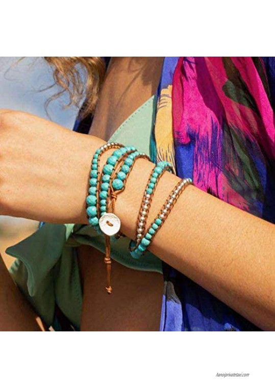 Turquoise Bead + Silver Zinc - Spirit Wrist River Boho Wrap Bracelet