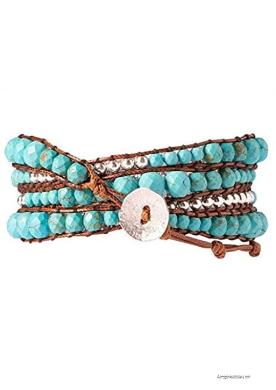 Turquoise Bead + Silver Zinc - Spirit Wrist River Boho Wrap Bracelet