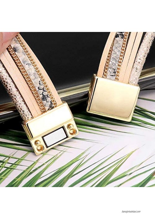 Wovanoo Leather Bracelet for Women Multilayer Magnetic Bracelet Clasp Wide Cuff Bracelet