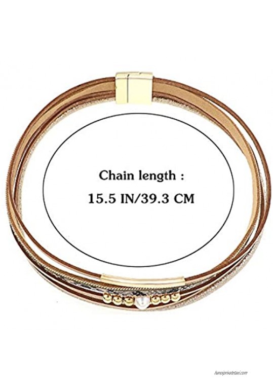 Wovanoo Leather Bracelet for Women Multilayer Magnetic Bracelet Clasp Wide Cuff Bracelet