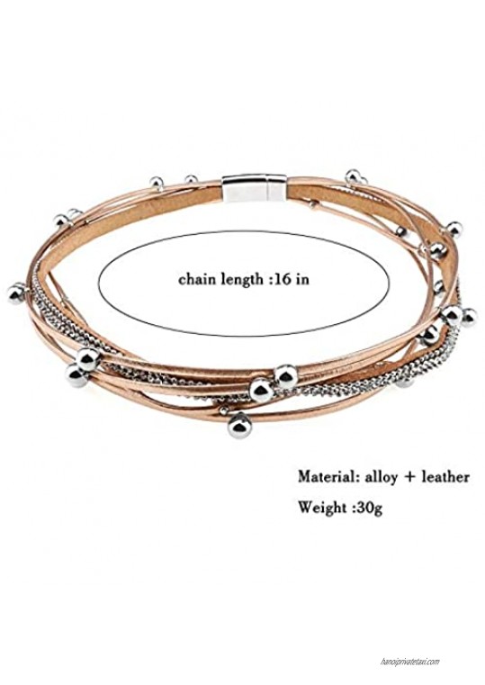Wowanoo Multilayer Leather Bracelet Bead Wrap Bracelets Boho Cuff Bracelets for Women