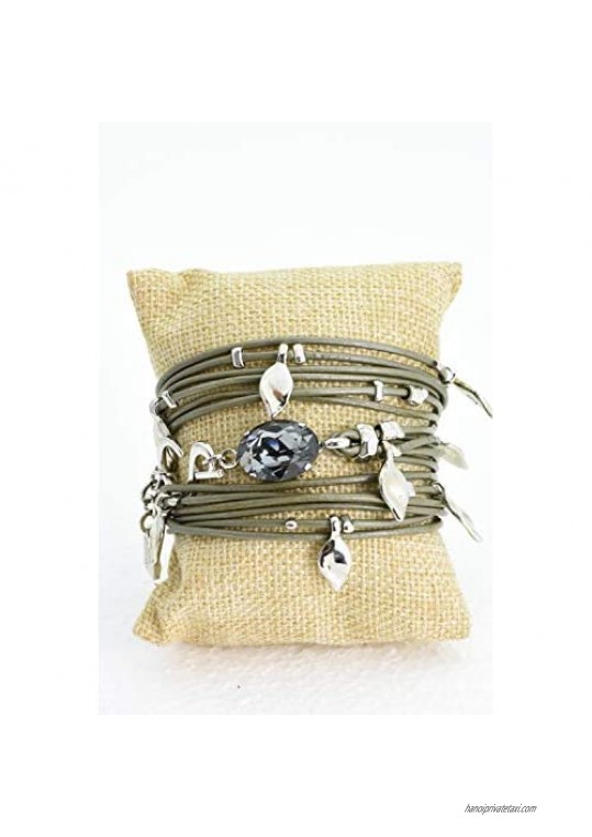 Wrap Leather Bracelet Turns into a Necklace Swarovski Crystal Silver Plated Handmade