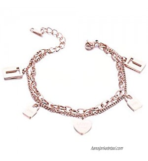 XIALV Lock & Heart Pendant Rose Gold Tone Adjustable Chain Bracelet Punk Multilayer Choker Statement Bracelet for Women