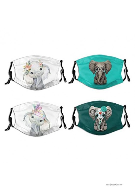 4 Pcs Cute Baby Elephant Wearing Garland Glasses Face Mask With Filter Pocket Reusable Washable Breathable Anti-Dust Wind Sun-Proof Fashion Balaclava For Adult