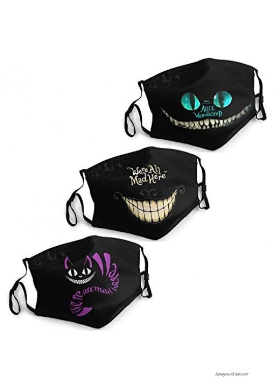Cheshire Cat Face Mask Balaclava 3PCS Face Cover Mask with 6 Filters Reusable Adjustable Washables for Men's Women's Adults