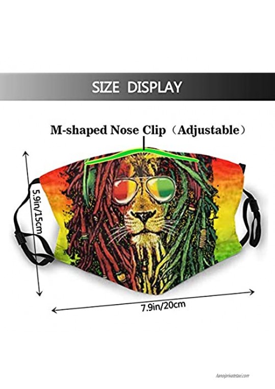 Cool Reggae Rasta Flag Lion Face Mask With Filter Pocket Washable Reusable Face Bandanas Balaclava With 2 Pcs Filters