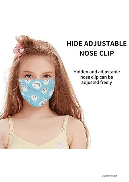 Cute Dentist Dental Hygienist Print Face Mask with 2 Pcs Filters Reusable and Washable Adjustable Elastic Earrings Soft and Breathable Kids Face Mask Balaclava for Older Children and Adults