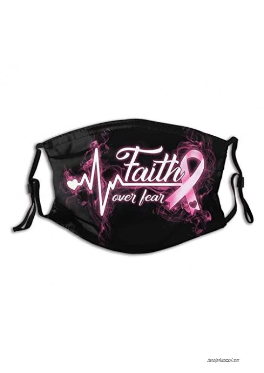 Faith Over Fear Breast Cancer Face Mask Washable Reusable Face Bandanas Balaclava For Men Women With 6 Pcs Filters