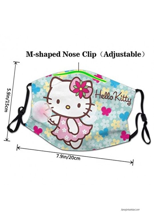 Hello Kitty Face Mask Balaclava 3PCS Face Cover Mask with 6 Filters Reusable Adjustable Washables for Men's Women's Adults