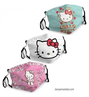 Hello Kitty Face Mask Men Women 3PCS Face Cover Mask with 6 Filters Reusable Adjustable Washables Adults Made in USA