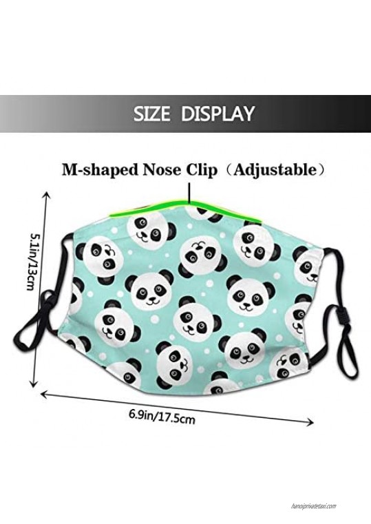 QIPNVY Cute Panda Child Mask - Smile Panda Face Masks Blue Background Floated A Group of Pandas Personalized Washable Reusable for Kids Teens Adults Mask 3Pack 10 Filters