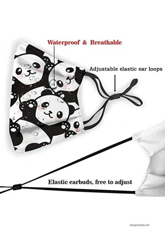 QIPNVY Cute Panda Child Mask - Smile Panda Face Masks Blue Background Floated A Group of Pandas Personalized Washable Reusable for Kids Teens Adults Mask 3Pack 10 Filters