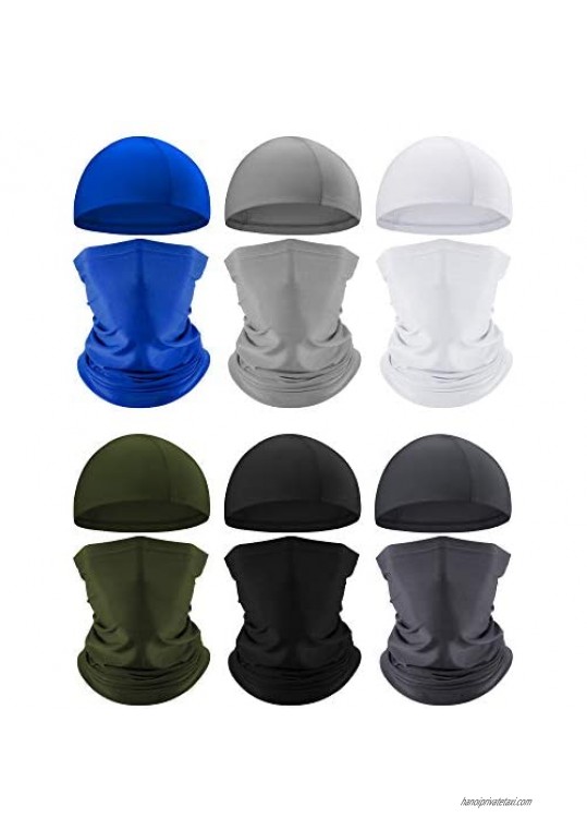 SATINIOR 6 Pieces Summer Face Cover UV Protection Neck Gaiter and 6 Pieces Cooling Skull Caps Beanie Helmet Line Hat for Women and Men