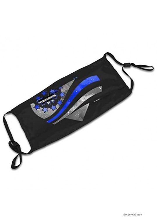 Thin Blue Line Face Mask Bandanas Balaclava Washable Breathable With 2 Filters For Men Women &Teenage