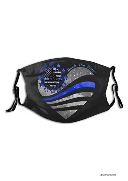 Thin Blue Line Face Mask Bandanas Balaclava Washable Breathable With 2 Filters For Men Women &Teenage