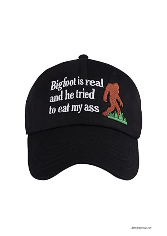 Bigfoot is Real and He Tried to Eat Hat 100% Cotton Exquisite Embroidery Baseball Hats Black