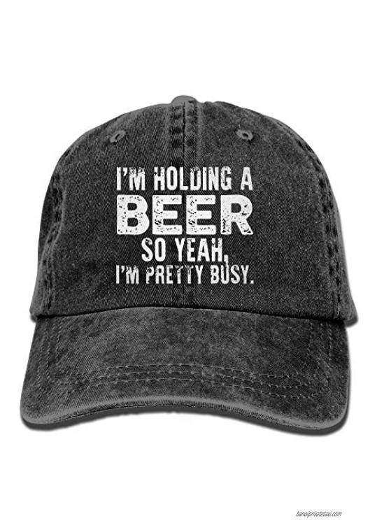 I'm Holding A Beer So Yeah I'm Pretty Busy Retro Washed Dyed Adjustable Plain Cowboy Cap