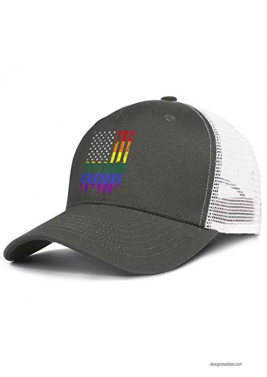 ONEYUAN American Rainbow Flag Gay Pride Hat Adjustable Unisex Mesh Baseball Cap Cool Hat