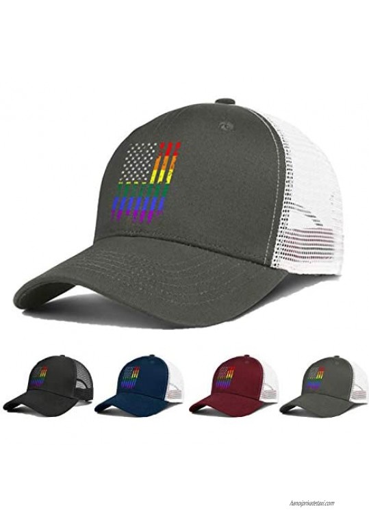 ONEYUAN American Rainbow Flag Gay Pride Hat Adjustable Unisex Mesh Baseball Cap Cool Hat