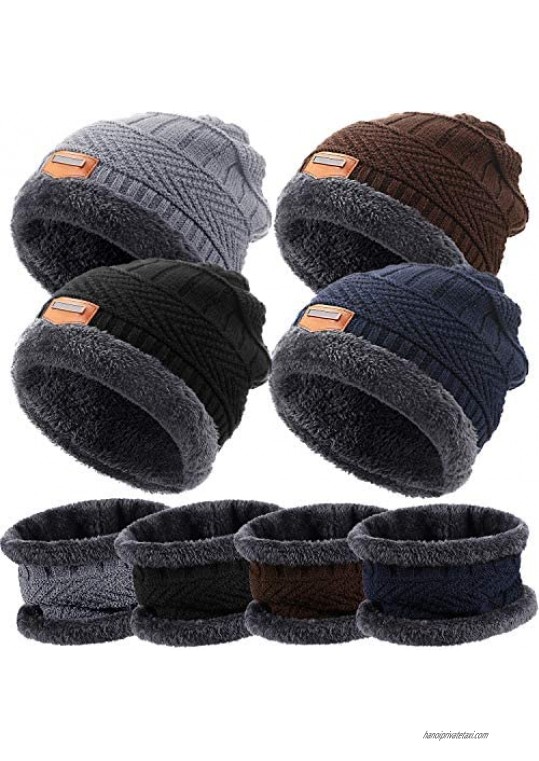 4 Sets Winter Beanie Hat Scarf Set Multi-Color Fleece Lined Skull Cap and Scarf